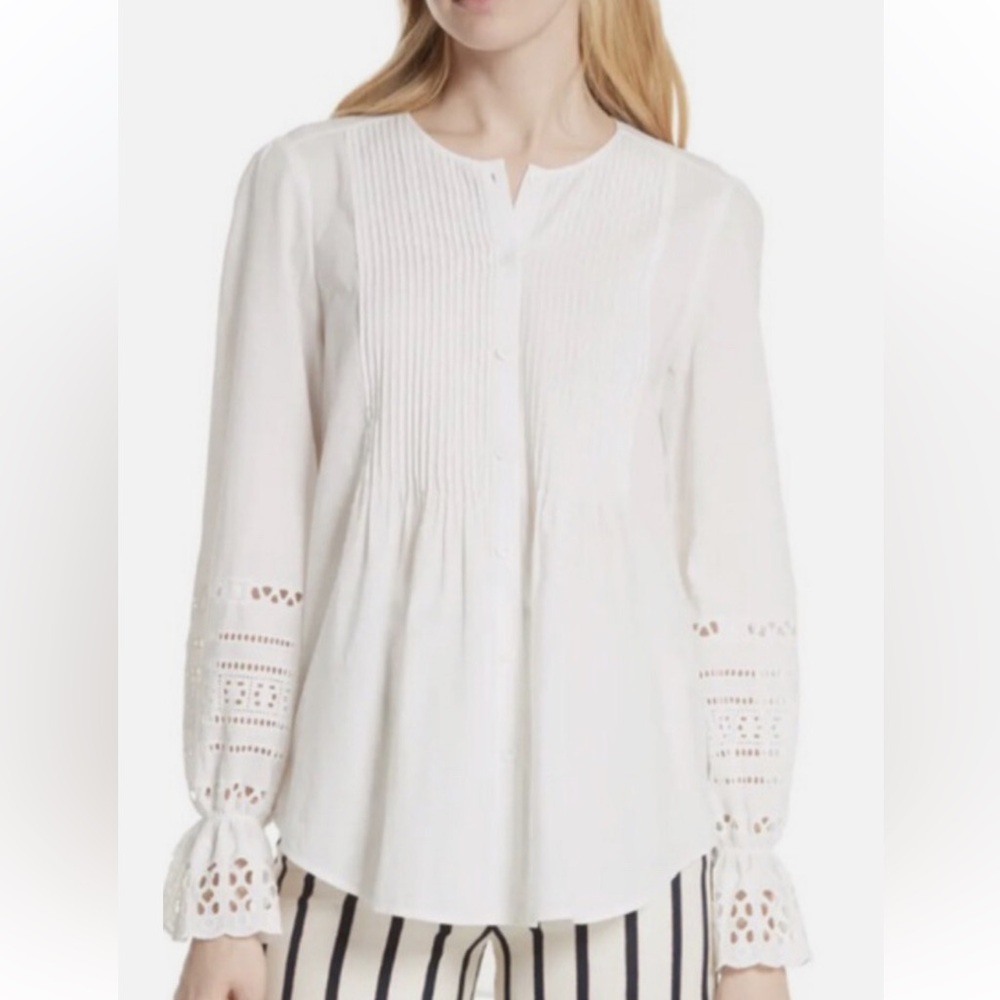 Veronica Beard MILI Eyelet Sleeve Cotton Blouse Size: 6